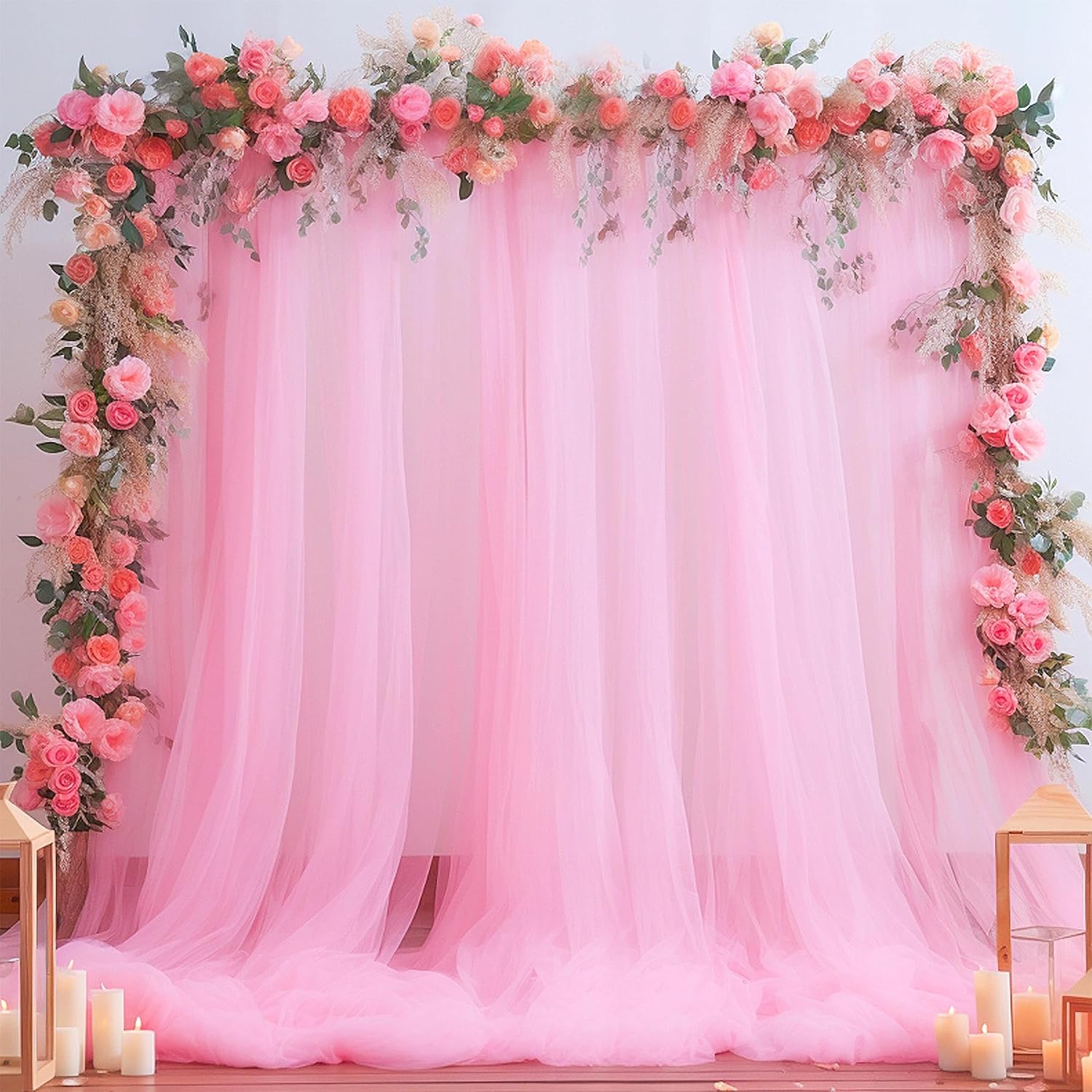 Wedding Backdrop Curtain - Roze Tule Achtergrond Gordijn voor Feestjes