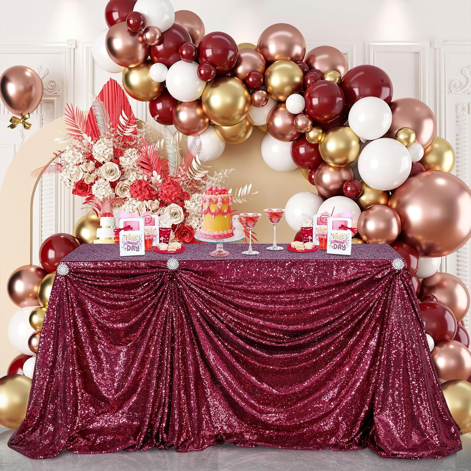Bordeauxrood tafelkleed met pa - Table Runner Sequin recensie en prijs